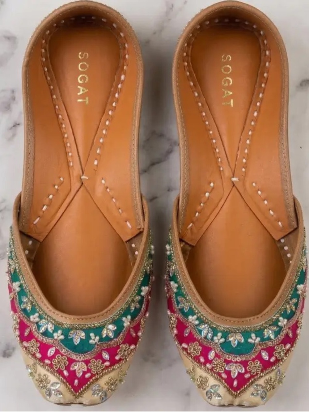 Embellished Pink & Teal Traditional Women’s Jutti, HANDMADE.